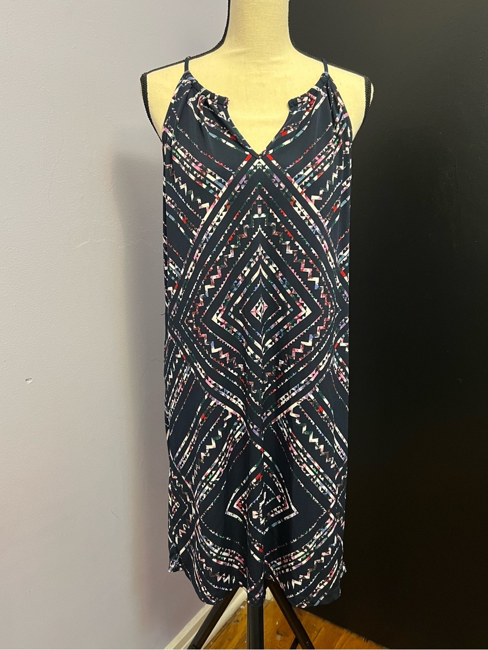 Banana Republic Sleeveless Navy Geometric Print Dress - Picture 1 of 3